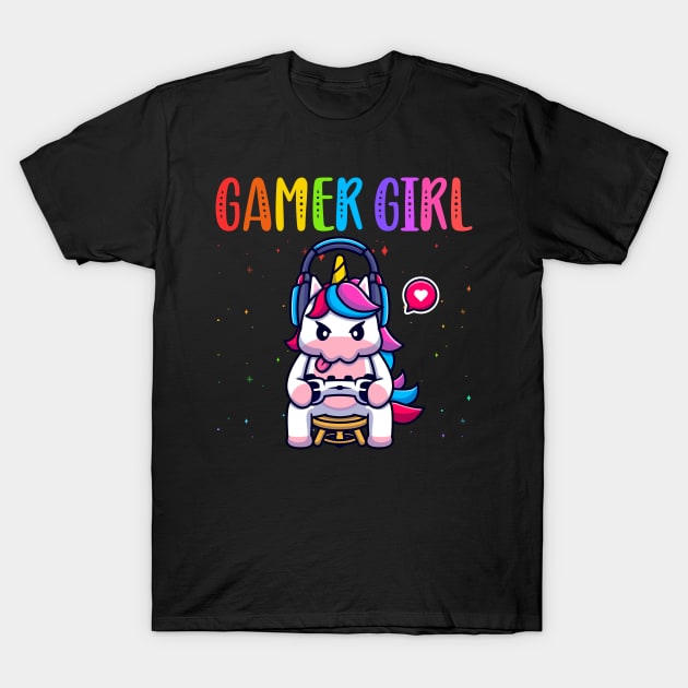 Gamer Girl Unicorn Gaming Cute Video Game T-Shirt by CardRingDesign